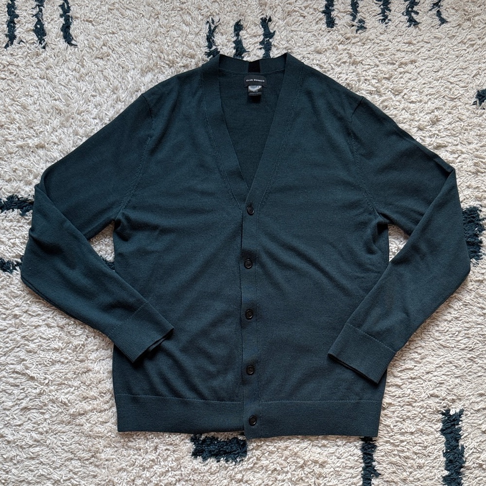Club Monaco Men's Dark Teal Cardigan, 100% Merino